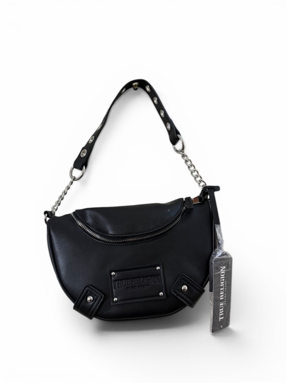 True Religion Black Chain-Trim Shoulder Bag